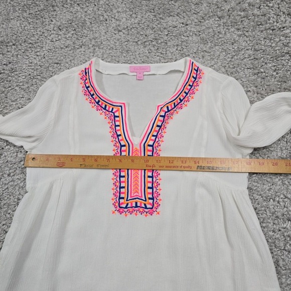 Lilly Pulitzer Top Womens XS White Dahle Embroidered Long Sleeve Beach Tropical - Picture 9 of 13